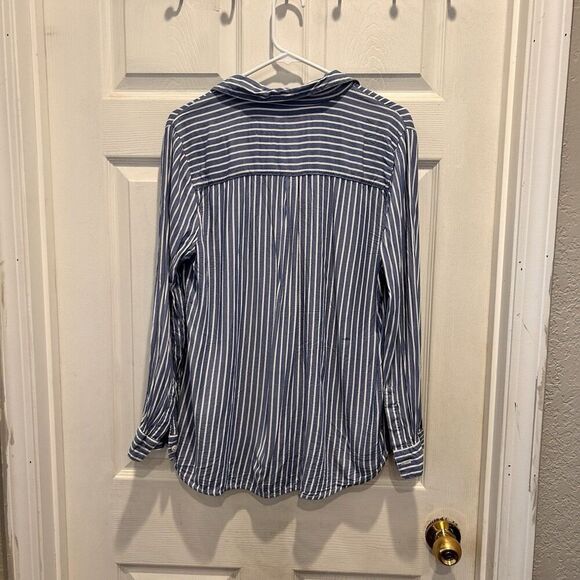 BeachLunchLounge Blue White Striped Long Sleeve Button Up Shirt Large Coastal - Picture 5 of 6